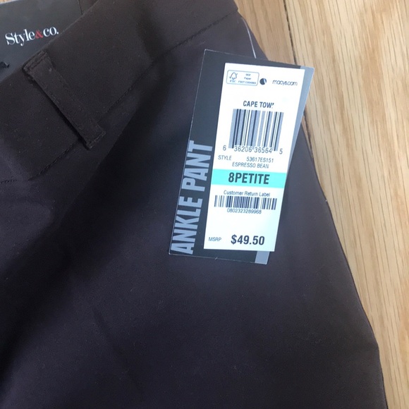 NWT Macy’s Style and Co Mid Rise Ankle Brown Pant - Picture 2 of 5